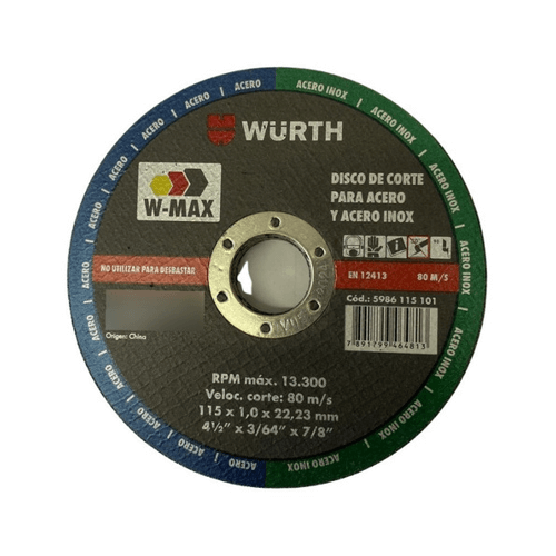 Disco Corte Inox Wurth 4 ½” x 25 Un